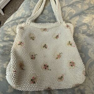 Corde’ Beaded White Pearl-Embellished Women's Bag